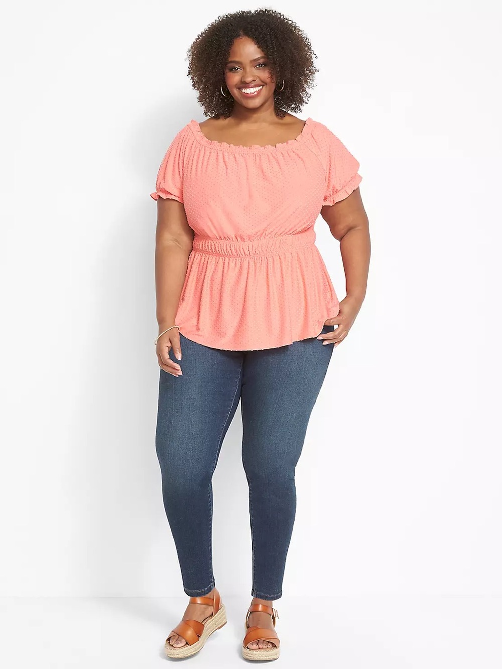 Lane Bryant Coral Peach Elastic-Neck Top nwt
